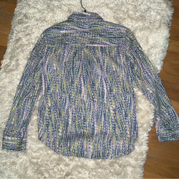 Anthropologie Pilcro Tisha Surplice Long Sleeve Blue Motif Combo Top XS NWOT - Picture 6 of 6